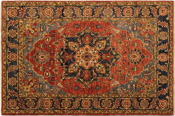 handmade Geometric Kafkaz Chobi Ziegler Rust Blue Hand Knotted RECTANGLE 100% WOOL area rug 4 x 6